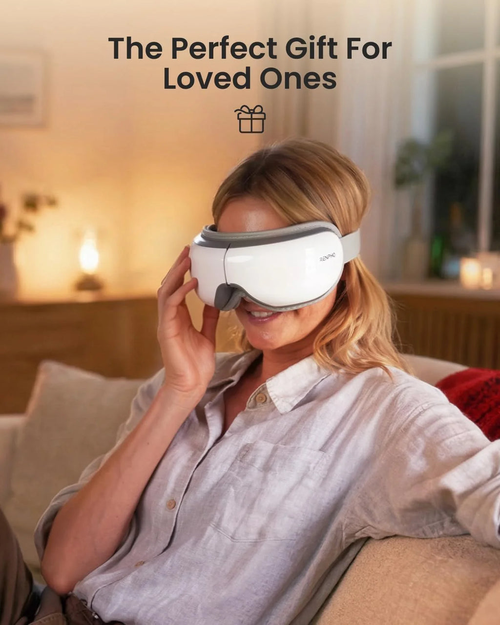 Eye Massager with Heat & Vibration, FSA HSA Eligible, 5 Massage Modes, Bluetooth Music, Adjustable Headband, USB Rechargeable, Fathers Day Gift for Men Dad- White