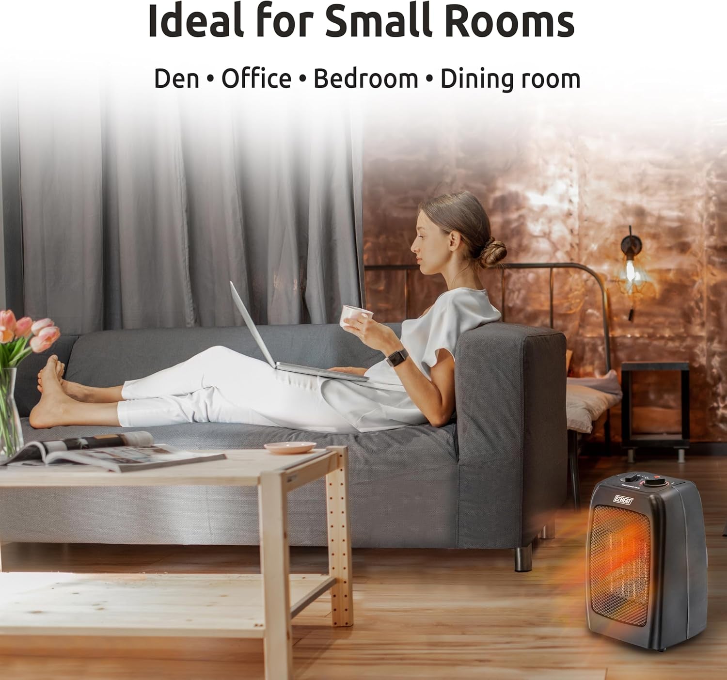Electric Ceramic Portable Space Heater with Thermostat and Fan, Built-In Overheat Sensor, and Safety Tip-Over Switch, ST-MTPTC113